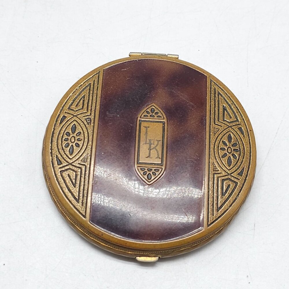 Vintage Richard Hudnut Gold Compact Case With Monogrammed Lid Ornate Design